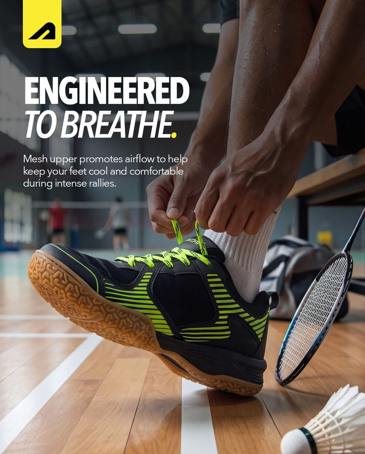 Image of BOLDFIT COURT RISE Men's Non-Marking Badminton Shoes|Lightweight Indoor Sports Shoes Badminton Shoes For Men (Black, Green, 9)