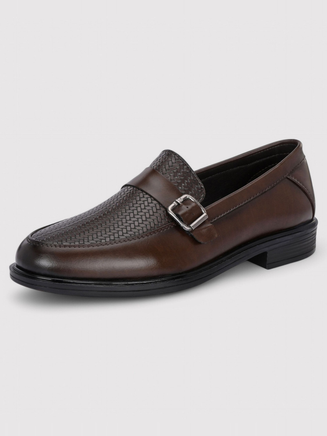 Image of House of Pataudi House Of Pataudi Men Brown Faux Leather Formal Slip On Loafers Slip On For Men