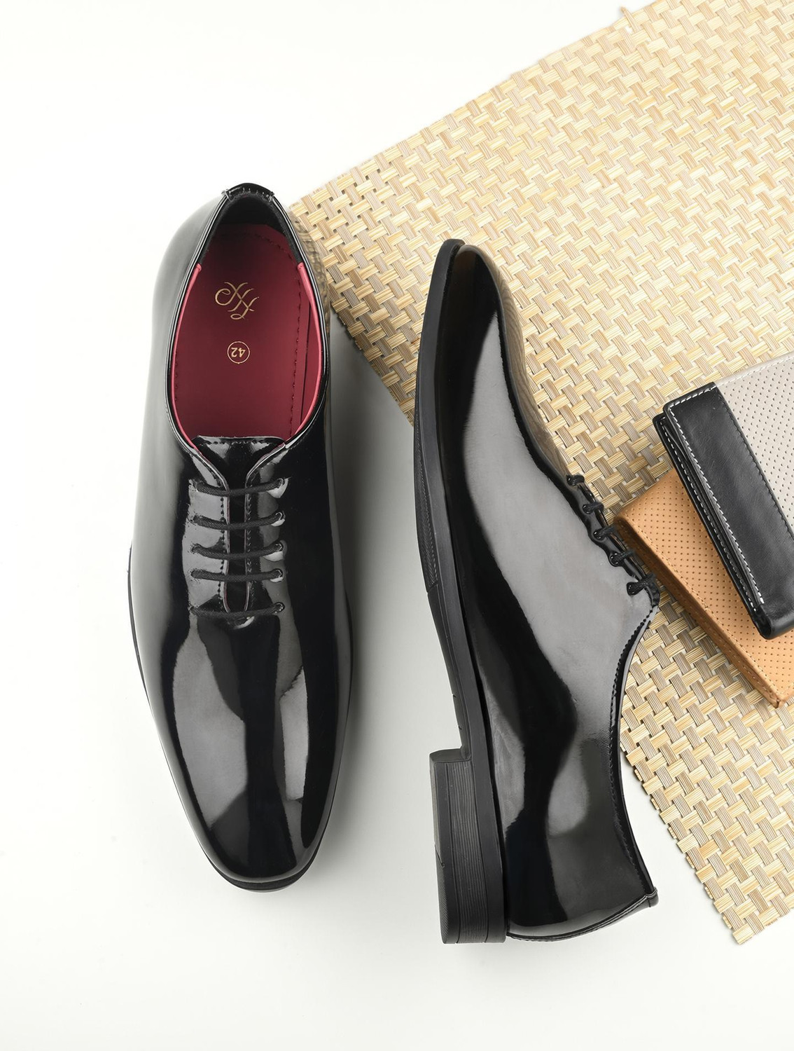 House of Pataudi House of Men Black Faux Leather Formal Lace Up Derby Casuals For Men