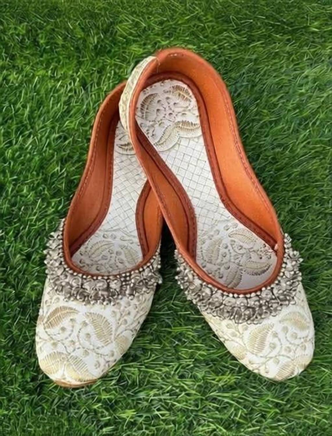 S.K.Craft Handmade Beautiful Rajasthani Embroidered PVC Sole Synthetic Printed Mojari Jutis For Women