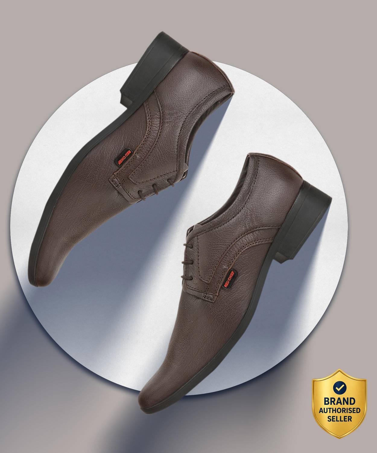 RED CHIEF Genuine Leather Formal Derby Shoes for Men Brown RC3496 003 - Image 1