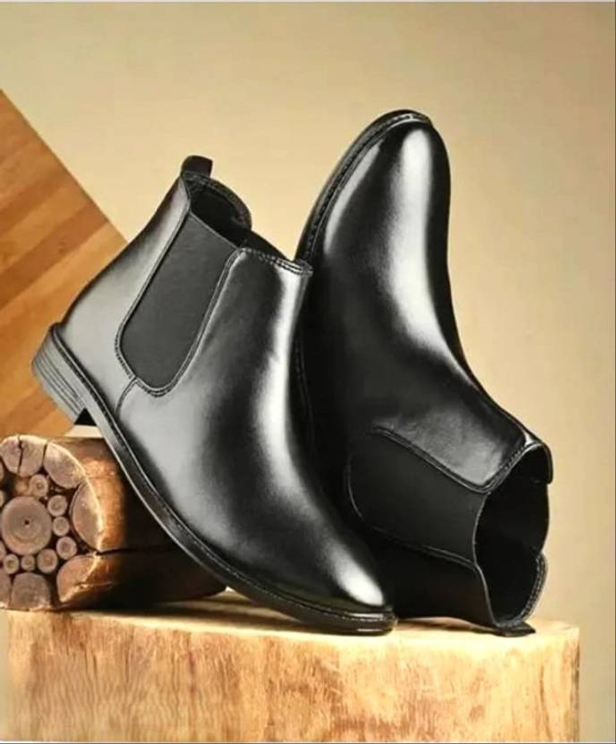 Image of Nisho inchBlack Knight Chelsea Boots - Premium Leather Slip-On for Men inch Boots For Men (Black, 9)