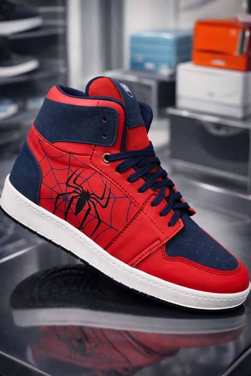 Image of BROOMI High Top Sneakers Spider Design | Red Blue Casual Shoes for Men | Streetwear Sneakers For Men