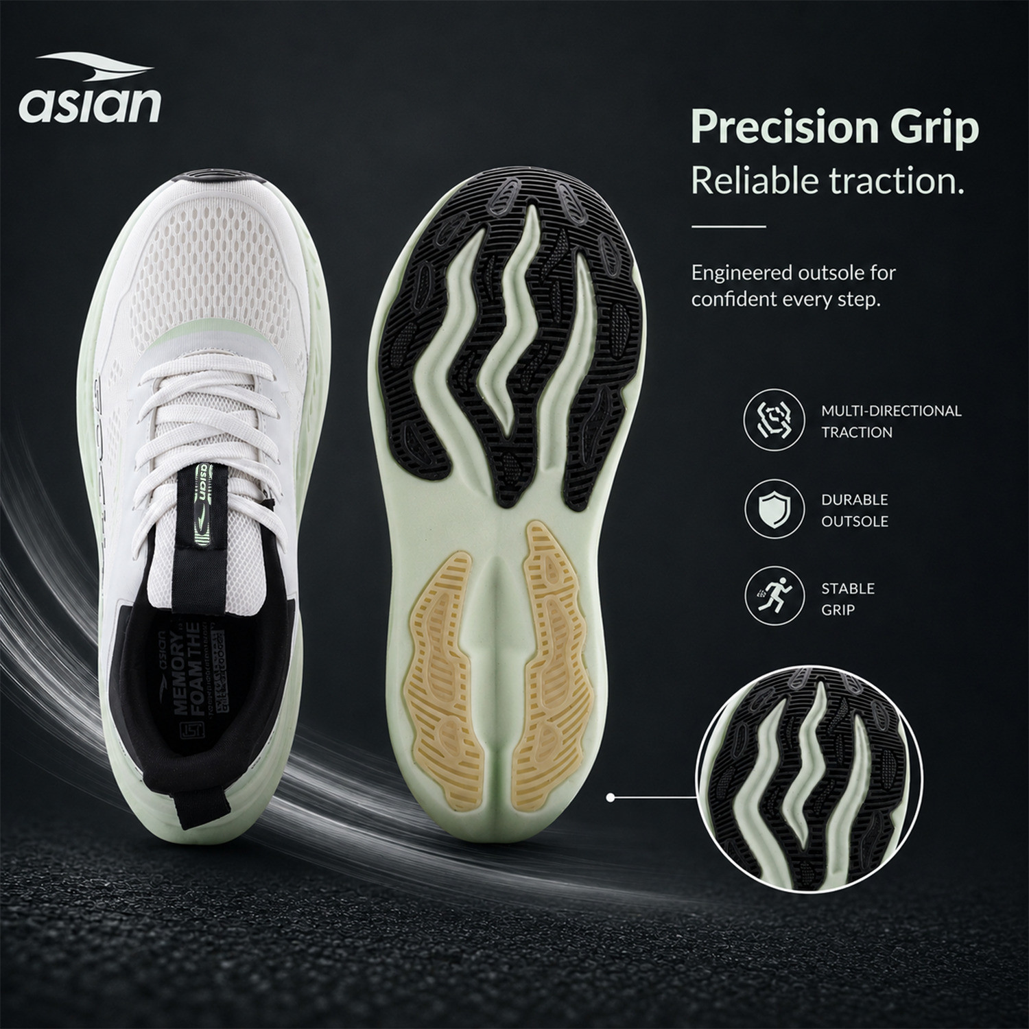 Image of asian Aerofoam-01 Men's Running Shoes with Mesh Upper and Energy Return Sole Running Shoes For Men