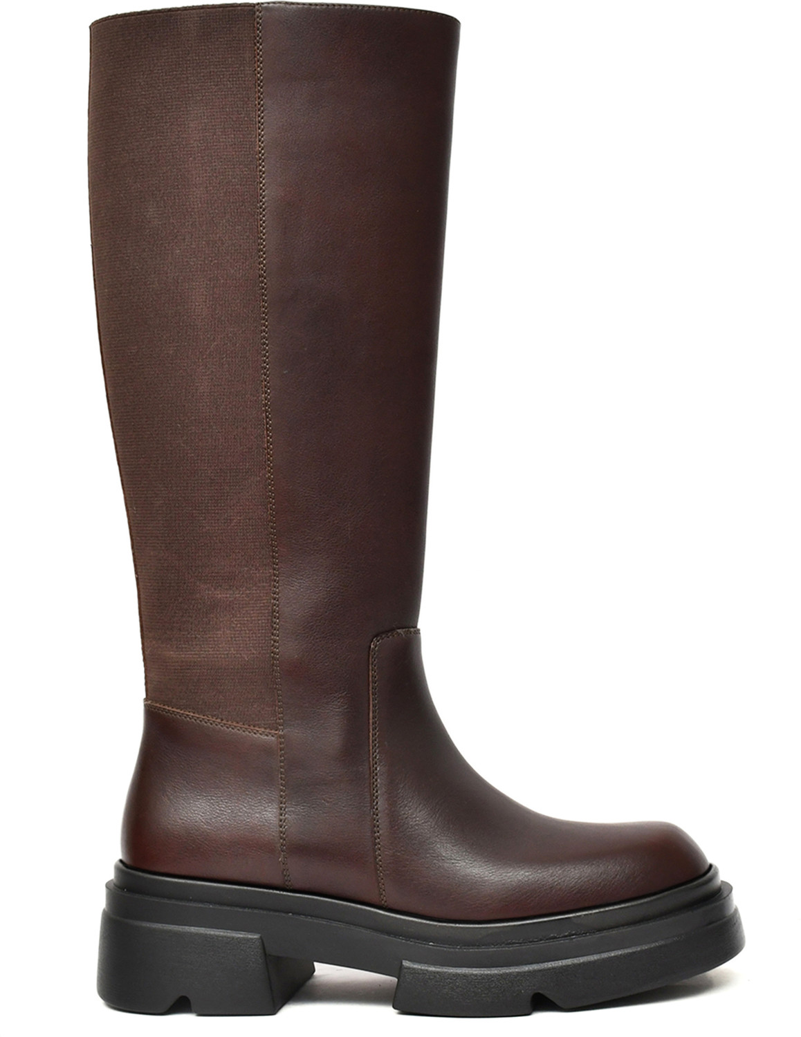 Image of Nico Nerini Women's Knee-High Brown Leather Boots Chunky Platform and Side Stretch Panel Boots For Women