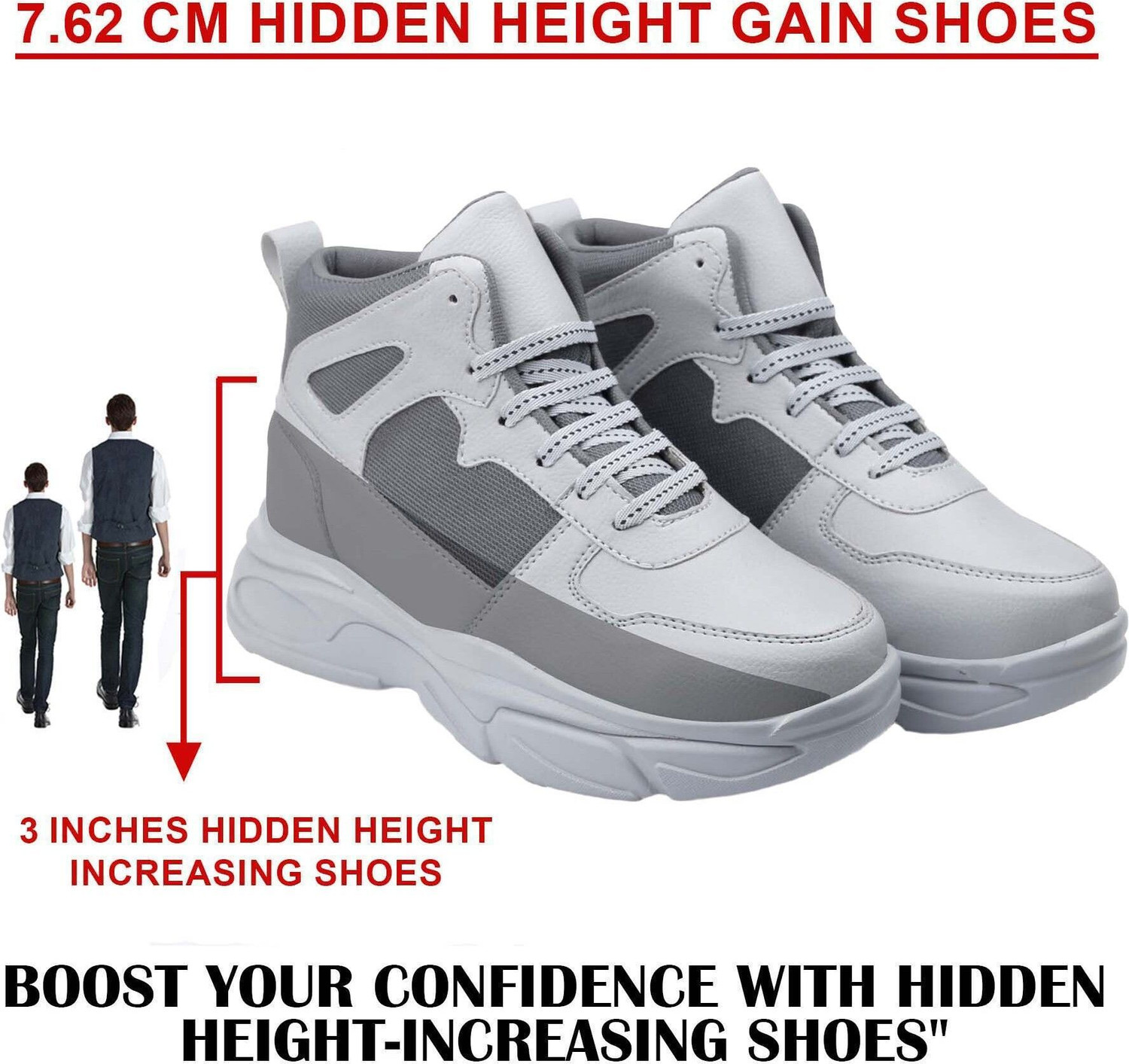 Image of BXXY Men's 7.62 CM Hidden Height Increasing Grey Casual Sport Sneaker Laceup Shoes Sneakers For Men