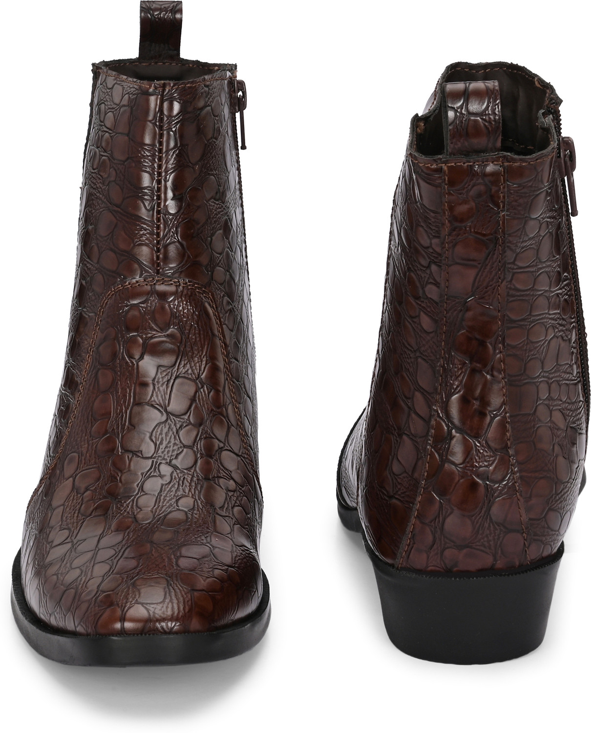 Image of Roadster Men's Stylish Brown Croc-Embossed Chelsea Boots | Slip-On & Comfortable Boots For Men