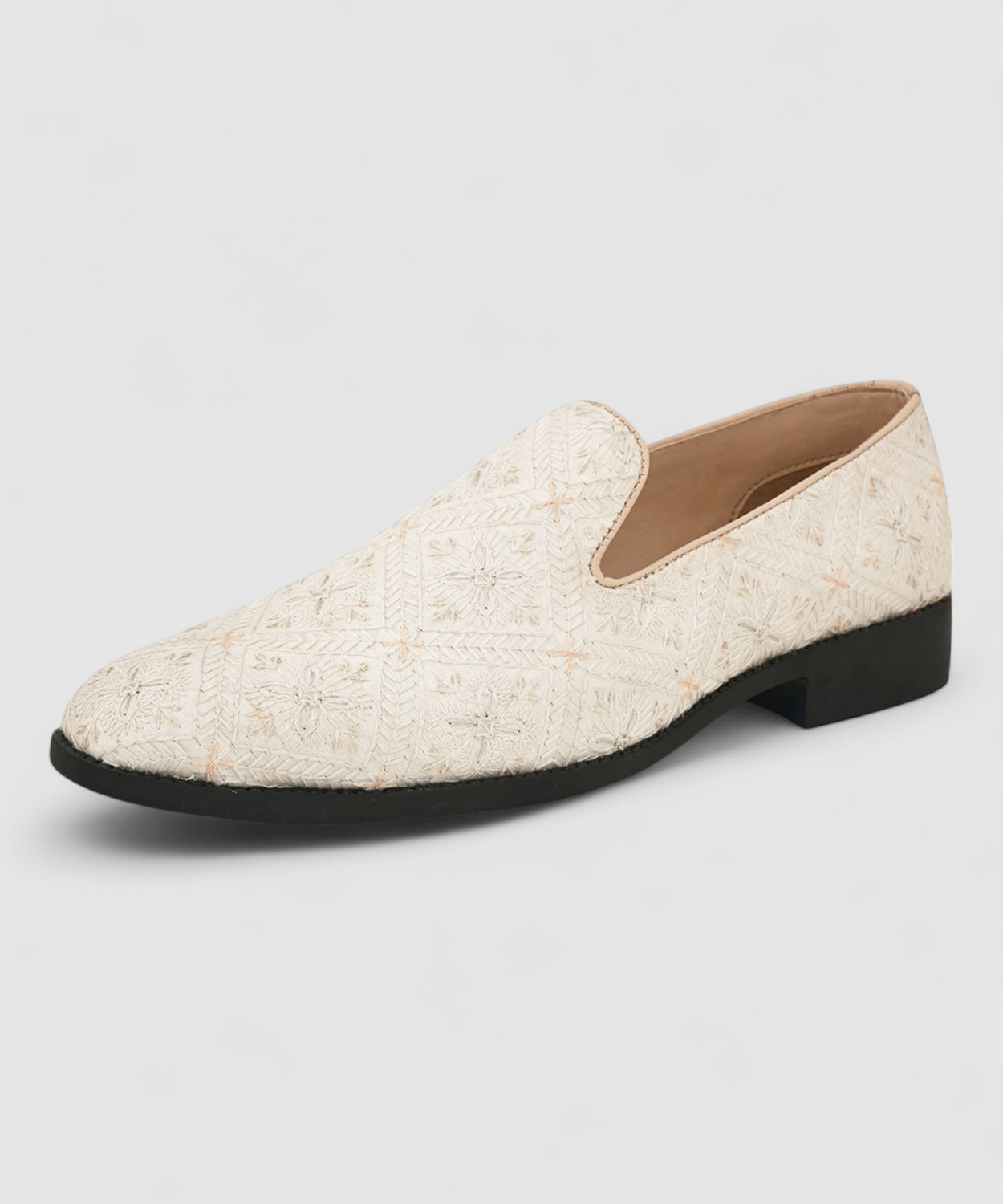 Image of House Of Pataudi Men Cream Faux Leather Casual Slip On Mojaris Mojaris For Men (Off White, 7)