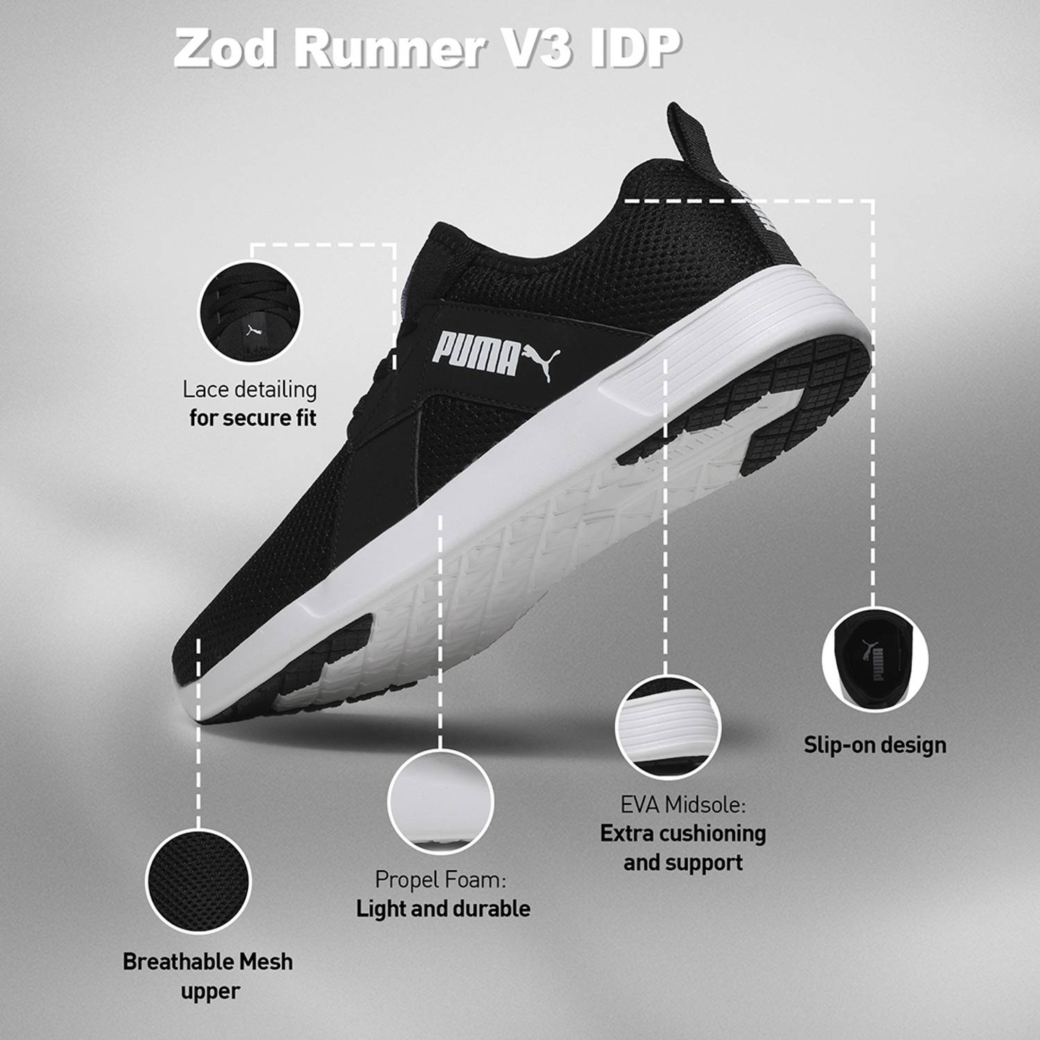PUMA Zod Runner V3 IDP Men's Black Sneakers - Image 3