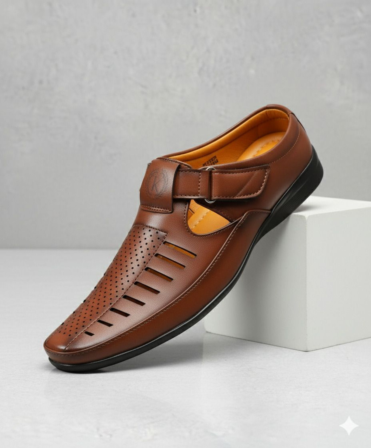Image of kickonus Men's Tan Formal Sandal | Synthetic Leather, Cushioned Insole, Non-Slip Sole Loafers For Men