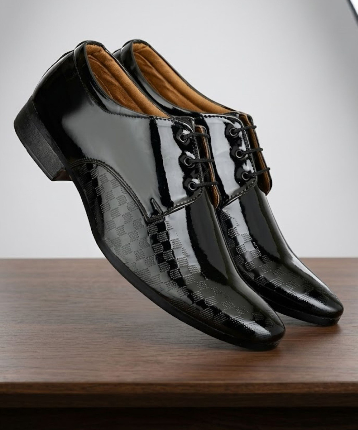 Image of LEE CATER Premium Oxford ClassPatent Leatherette Shining Jet Black Lace Up For Men (Black, 10)