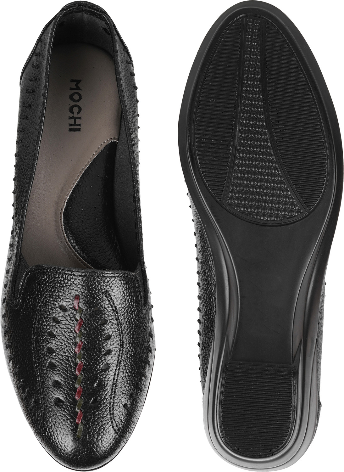 Image of MOCHI TexturedRoundToeWedgeHeeledPumps Women Bellies