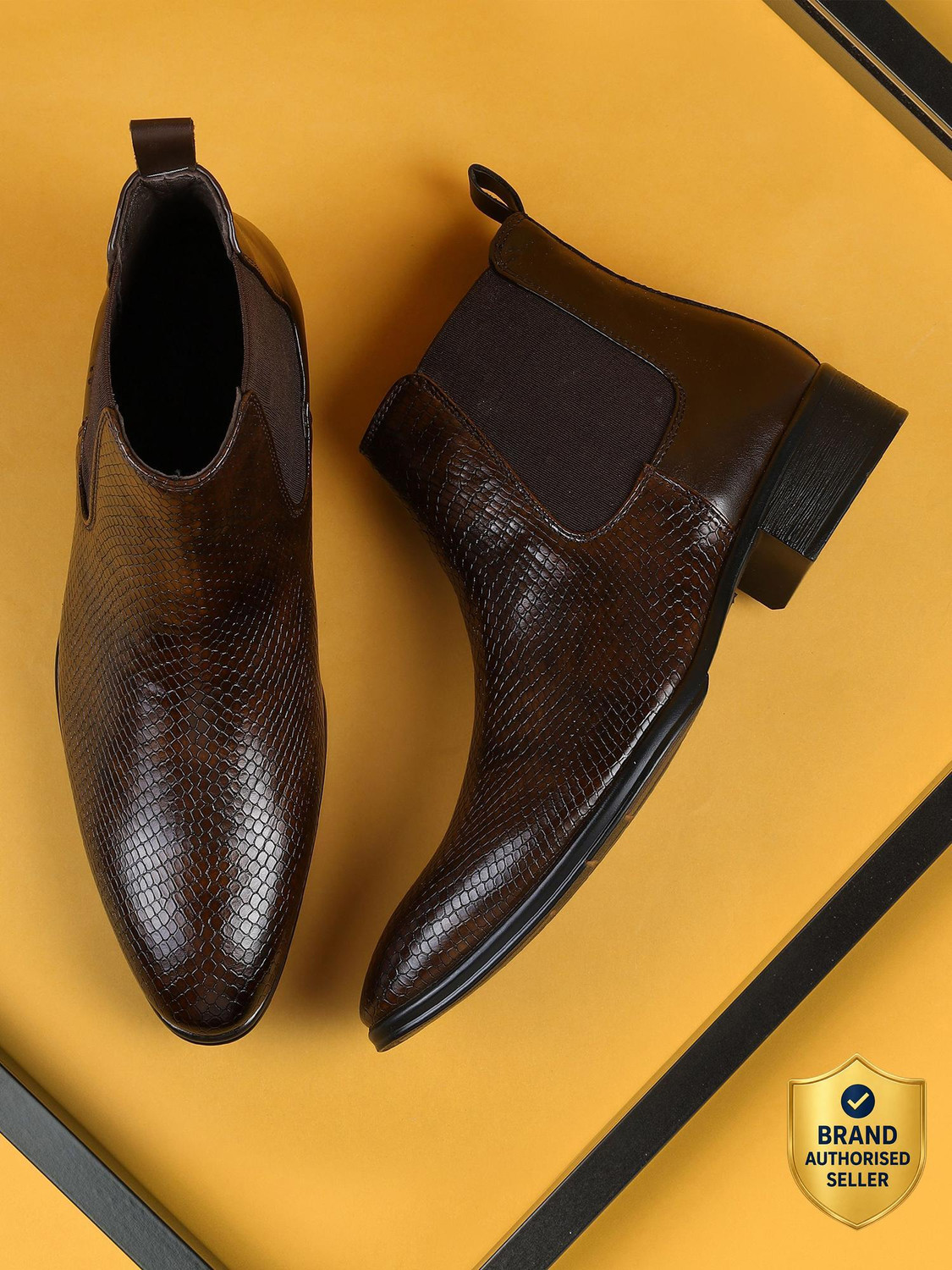 Image of MOCHI Men's Brown Slip On closure Boots with Flat sole Casuals For Men