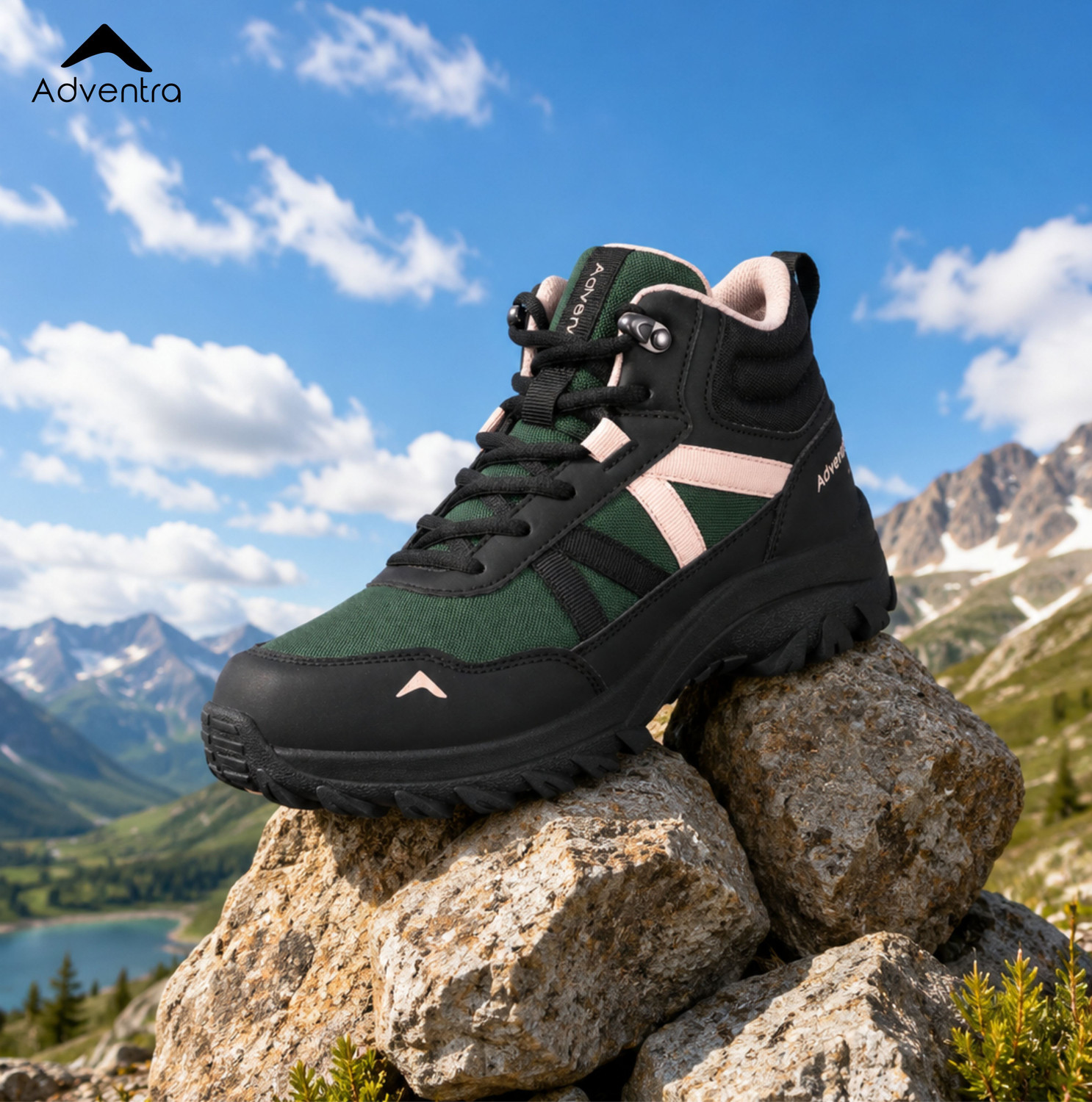 Image of ADVENTRA SPORTS Men Mid-Top Hiking Shoes with Anti-Skid Full Rubber Sole (EH900) Green Outdoors For Men