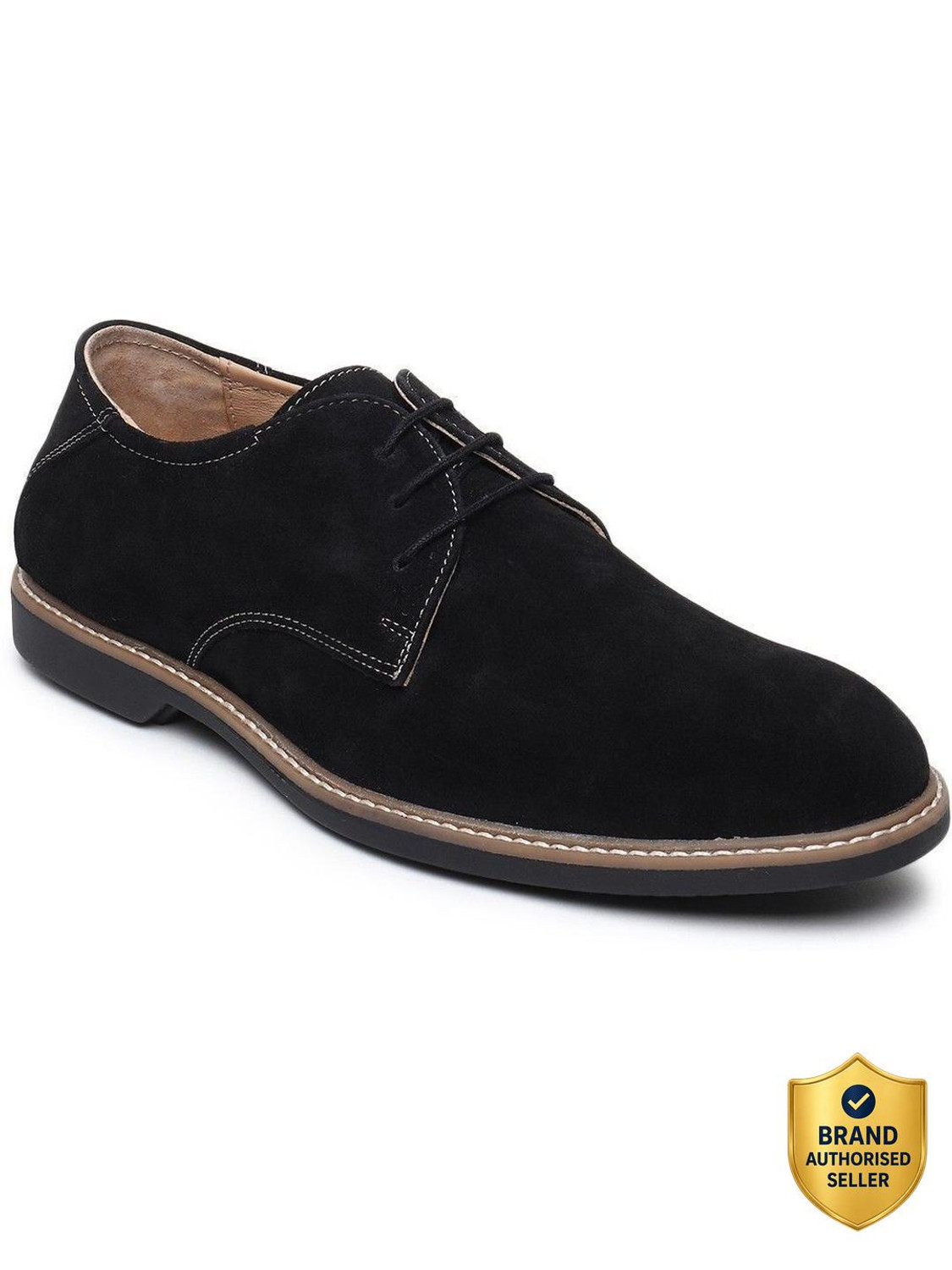 Image of Teakwood Leathers Men Black Solid Round Toe Suede Derbys Casuals For Men