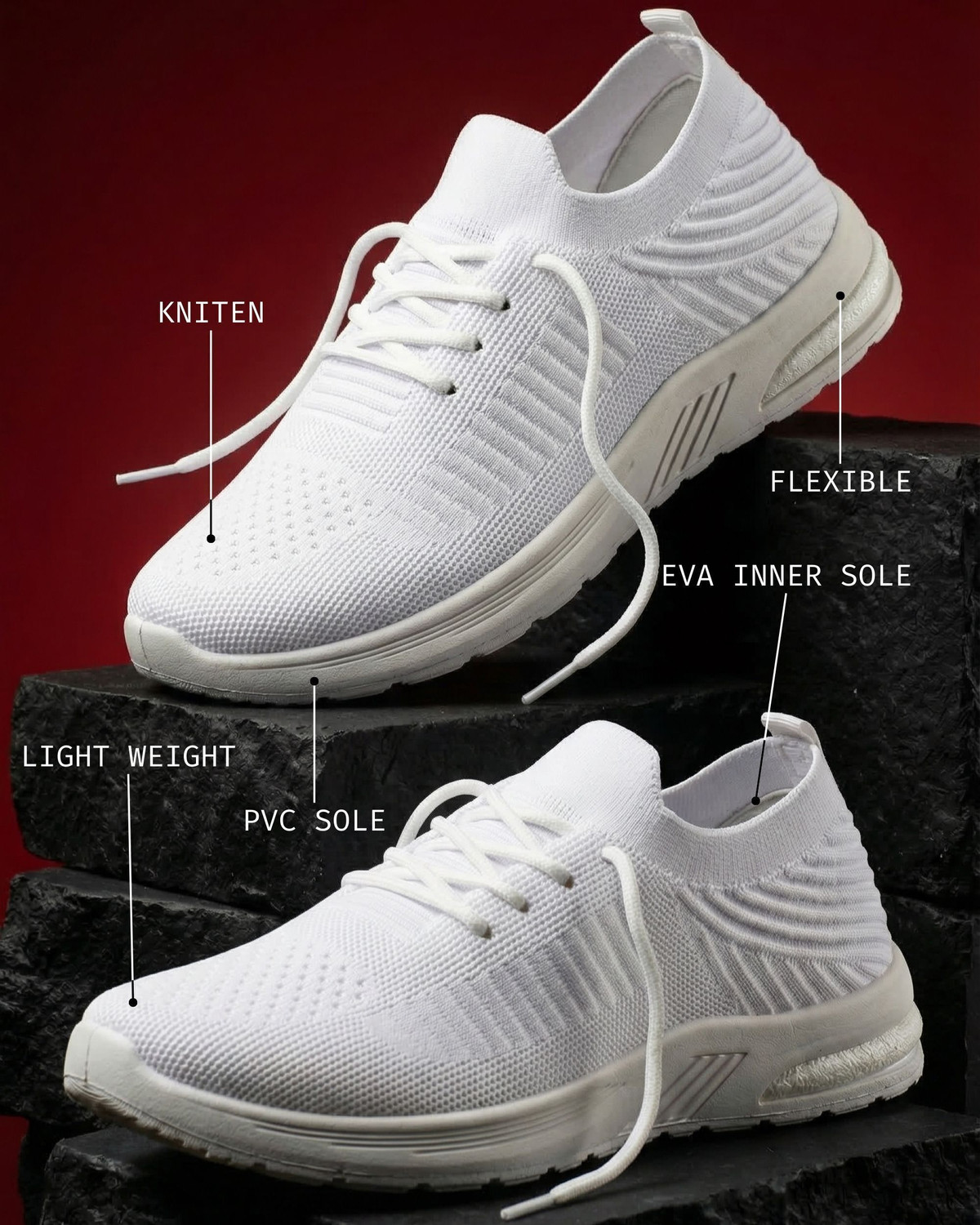 Image of OWN PASKO Women's White Lightweight Sneakers | Stylish Comfort Shoes for Women Slip On Sneakers For Women