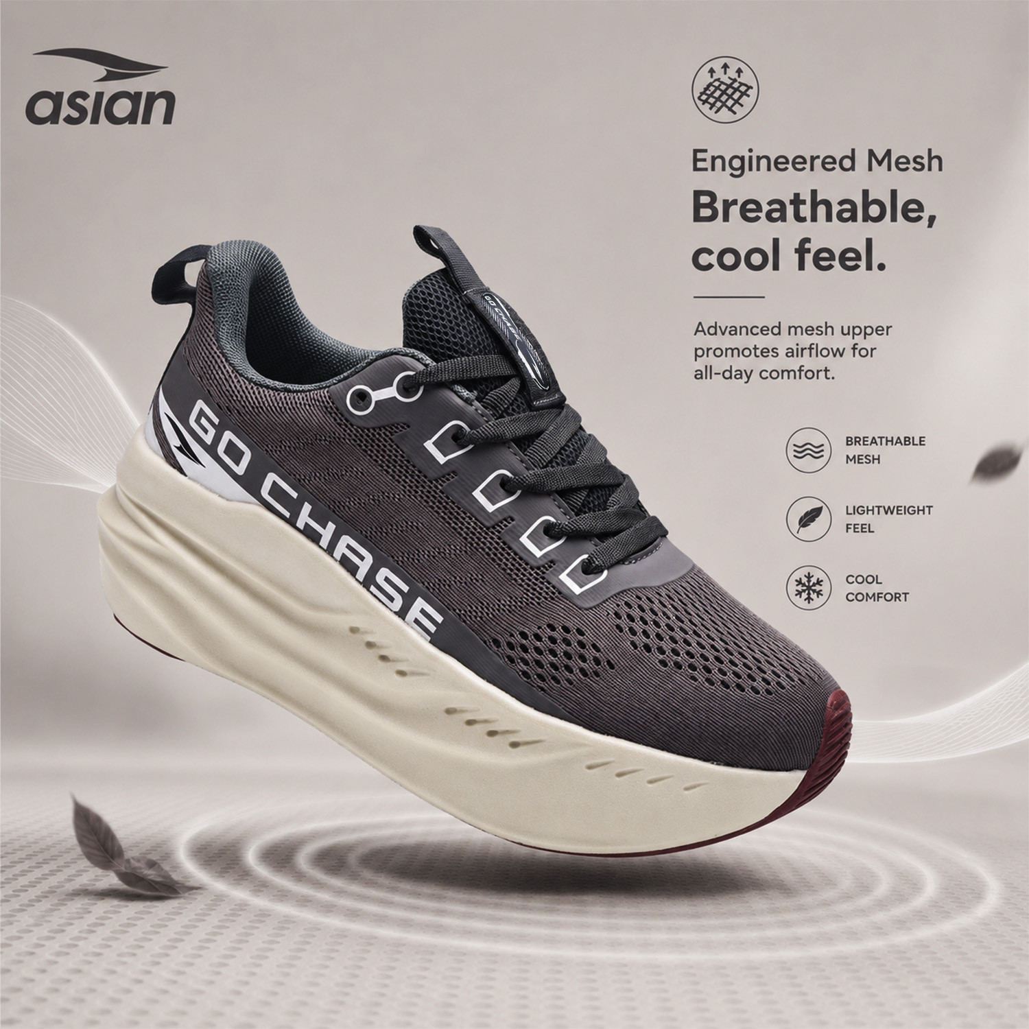 Image of asian Aerofoam-01 Men's Running Shoes with Mesh Upper and Energy Return Sole Running Shoes For Men
