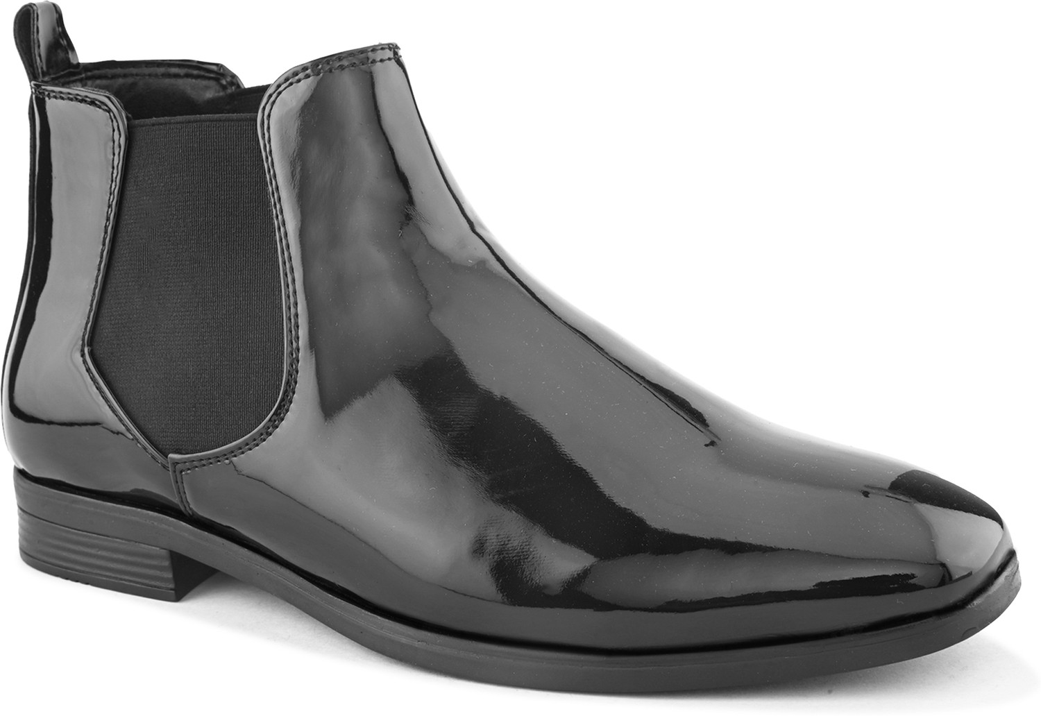Image of Roadster Men Black Glossy Patent Mid Ankle Casual Slip-On Comfortable Chelsea Boots Boots For Men