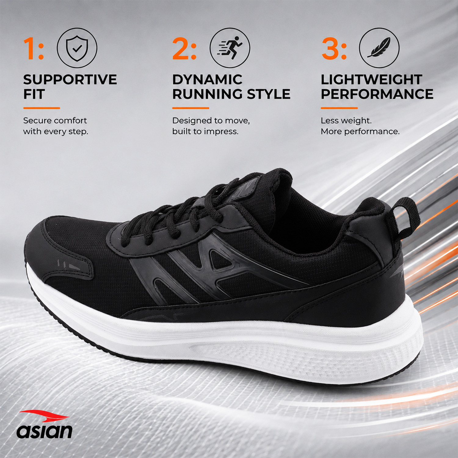 Image of asian Wonder-34 Men's Running Shoes with Mesh Upper & Comfortable Cushioned Sole Running Shoes For Men