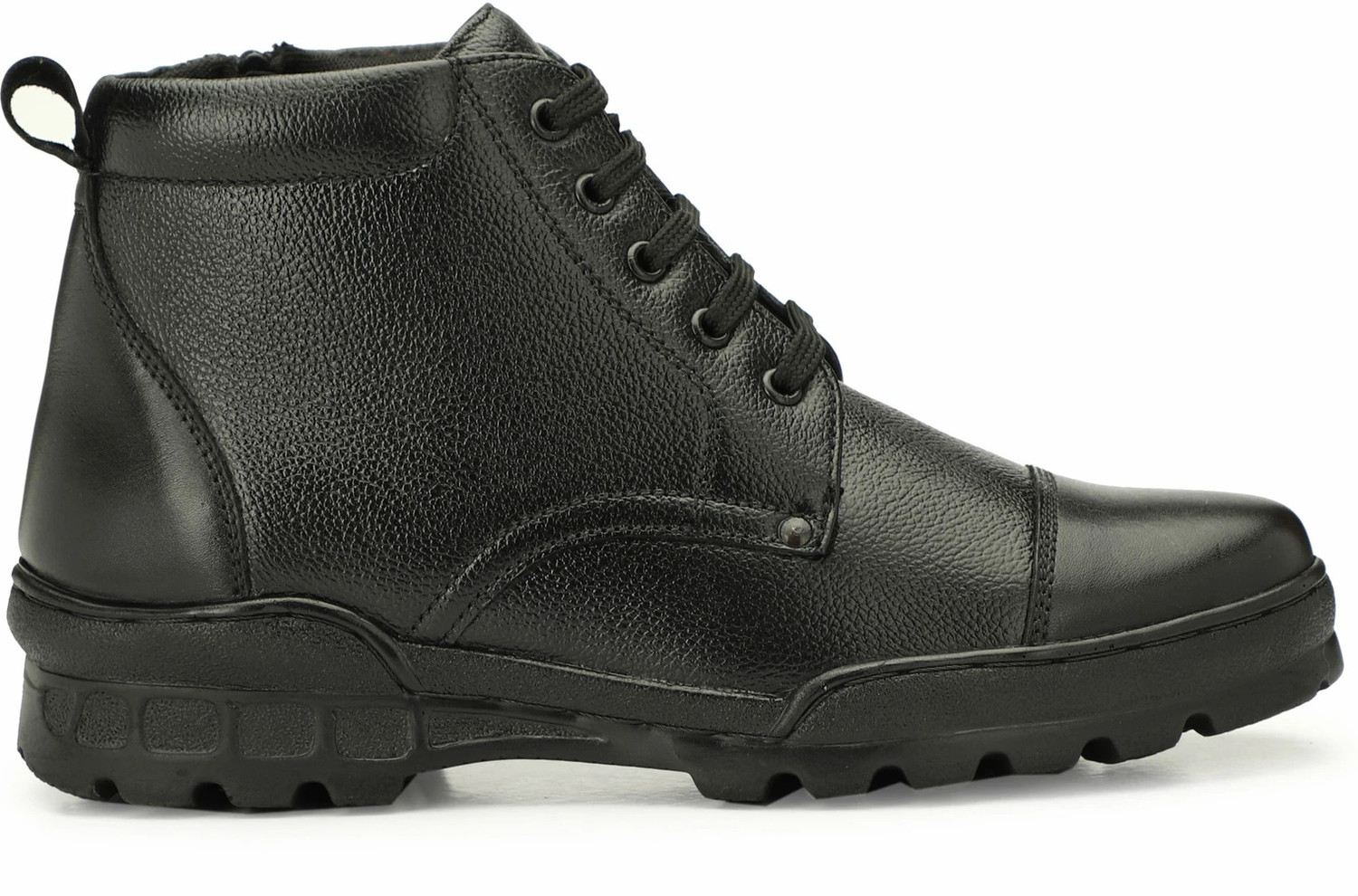 Image of ERIX Pure Leather Black Ankle Length Police Zip Boot for Men Boots For Men