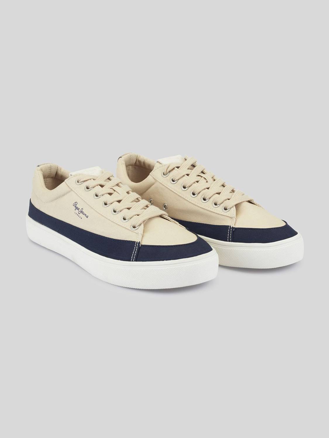 Pepe Jeans Men’s Canvas Platform Sneakers Beige Navy - Image 3
