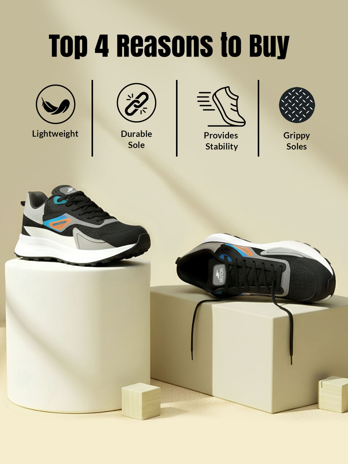 Image of BRUTON CLASSIC-620 Running Shoes | Lightweight EVA Sole | Breathable Mesh Running Shoes For Men (Black, 10)