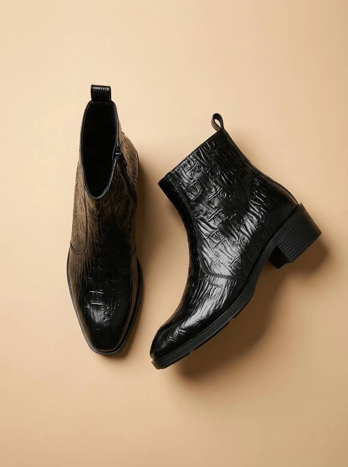 BIG FOX Croc-Texture Cuban Boots - Image 1