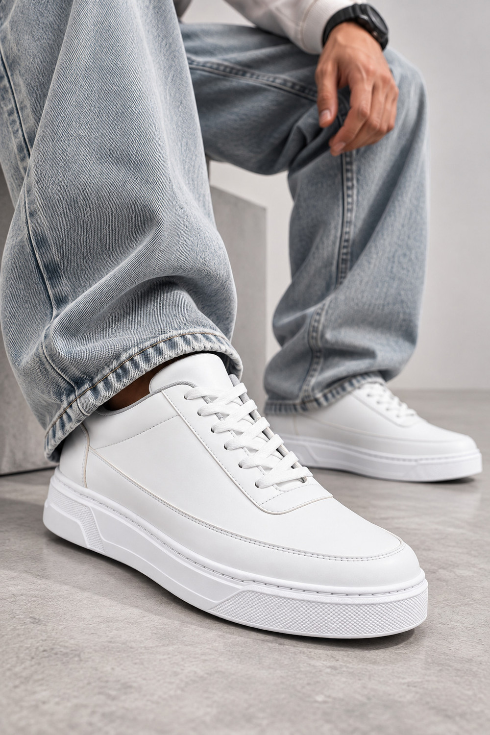 Image of KILLER Men's Premium White Casual Sneakers | Lightweight Lace-Up Sneakers For Men (White, 7)