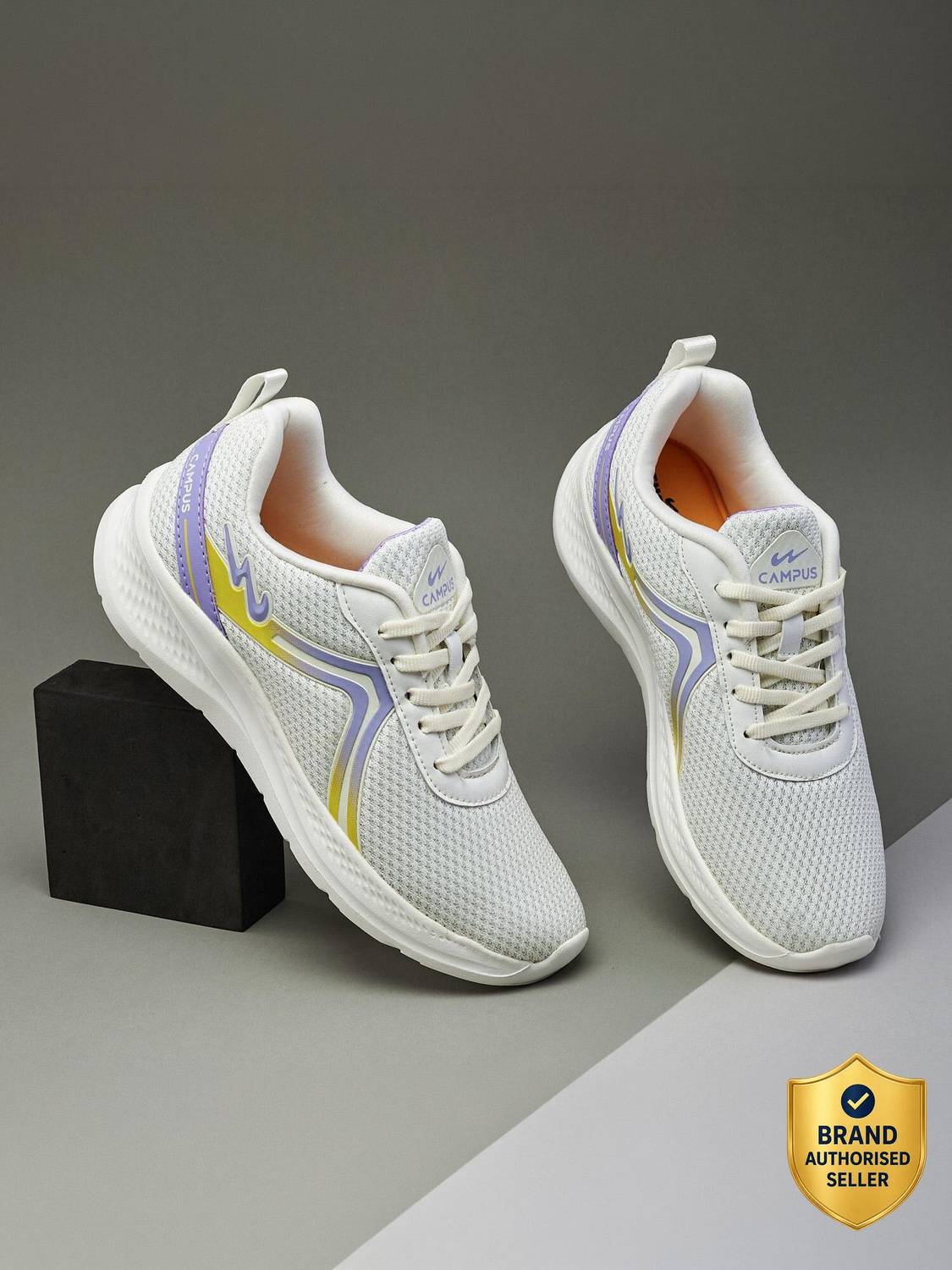 CAMPUS RAYE Women's Sports Shoes | PilloFoam Comfort & Cushioned Memory Insole |Lace-Up Running Shoes For Women (Off White , 6) — image 1 of 5