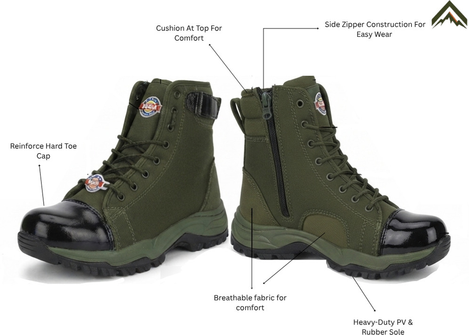 Image of Tactical Green Jungle Shoes, Olive Green Army High Ankle Shoes with Side Zip Boots For Men (Green, 7)