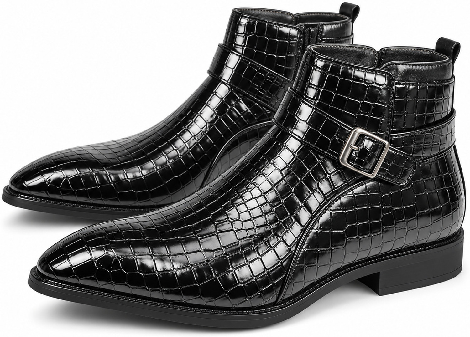 Image of Robbie jones Crocodile Print Luxury Chelsea Boots For Men Boots For Men (Black, 8)