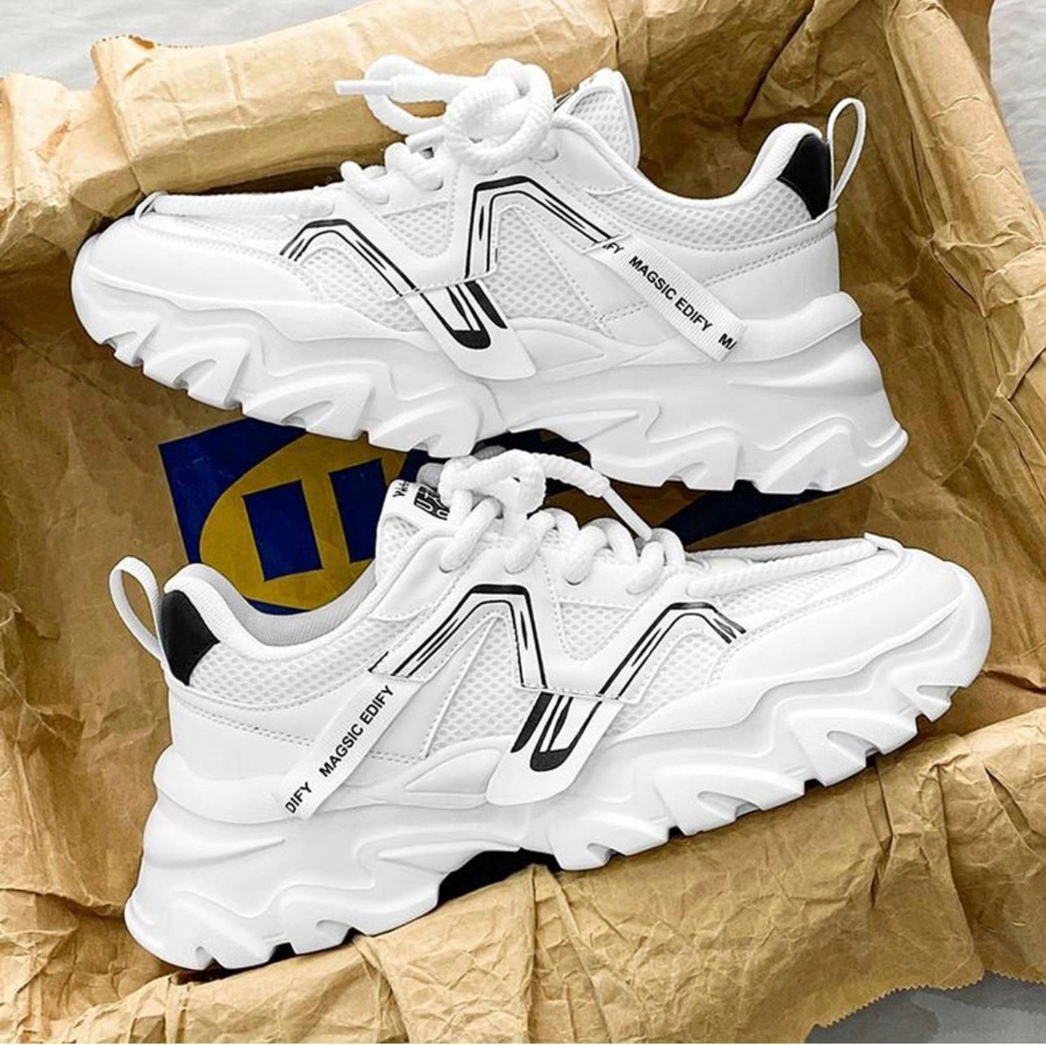 Image of VEXIMO Men White Sneakers | Lace-Up Casual Shoes | Fashionable Daily Wear Sneakers Sneakers For Men