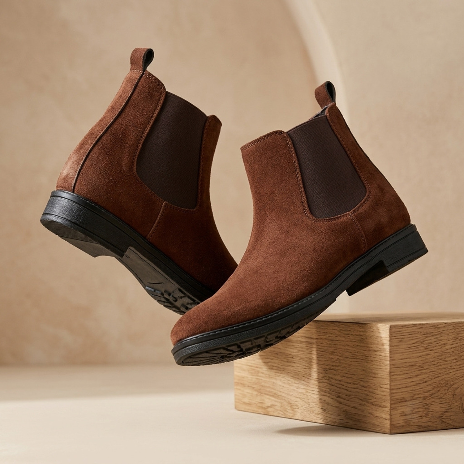 Image of Shoe Island Men's Brown Suede Chelsea Boots | Slip-On Ankle Length Party Formals Casuals Boots For Men (Brown, 9)