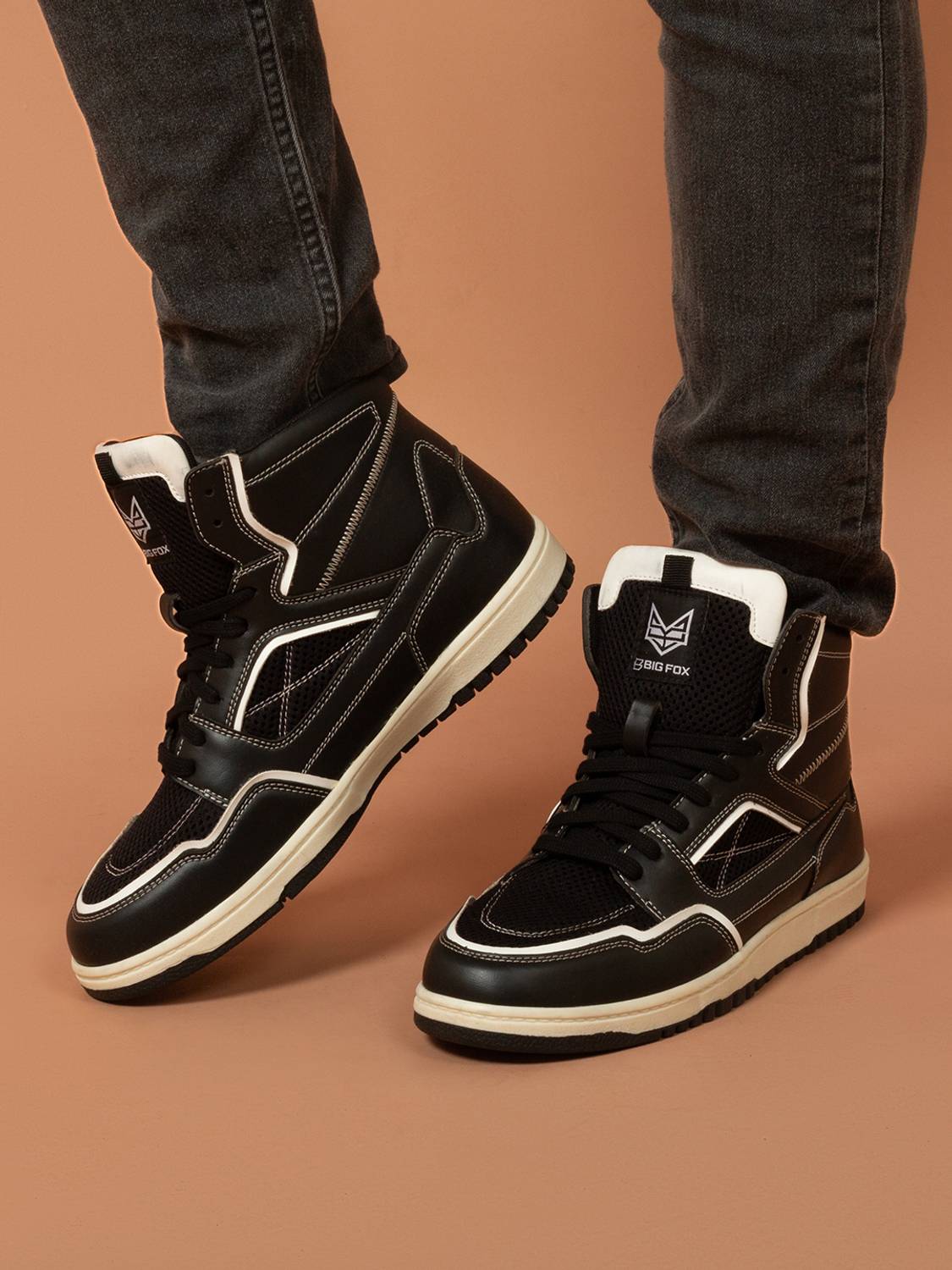 BIG FOX Jupiter-1 High Top Classic Sneakers for Men, Black