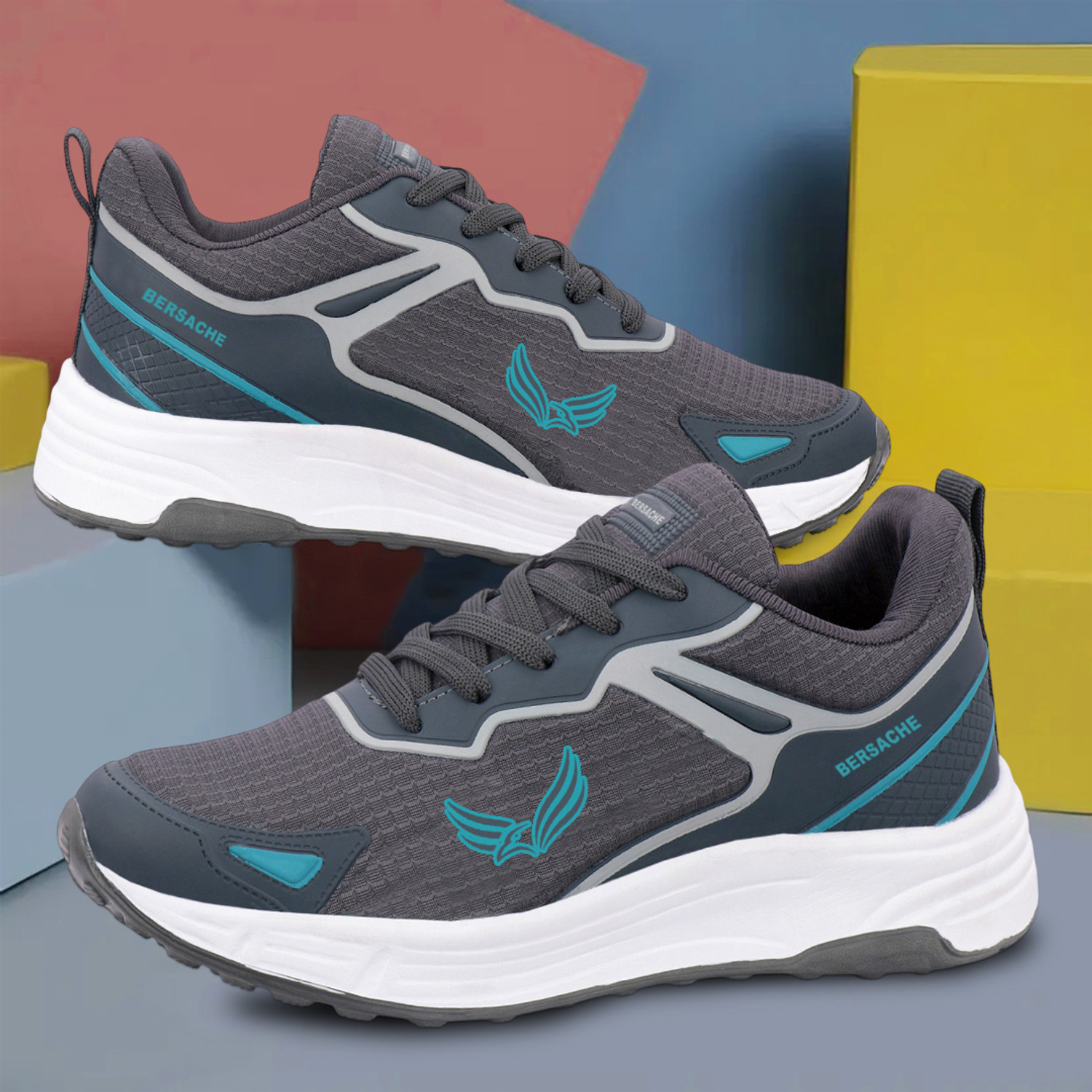Image of Bersache Women's Lightweight Sports Shoes|Lace-Up Running Shoe with Cushion Sole Running Shoes For Women (Grey, 6)