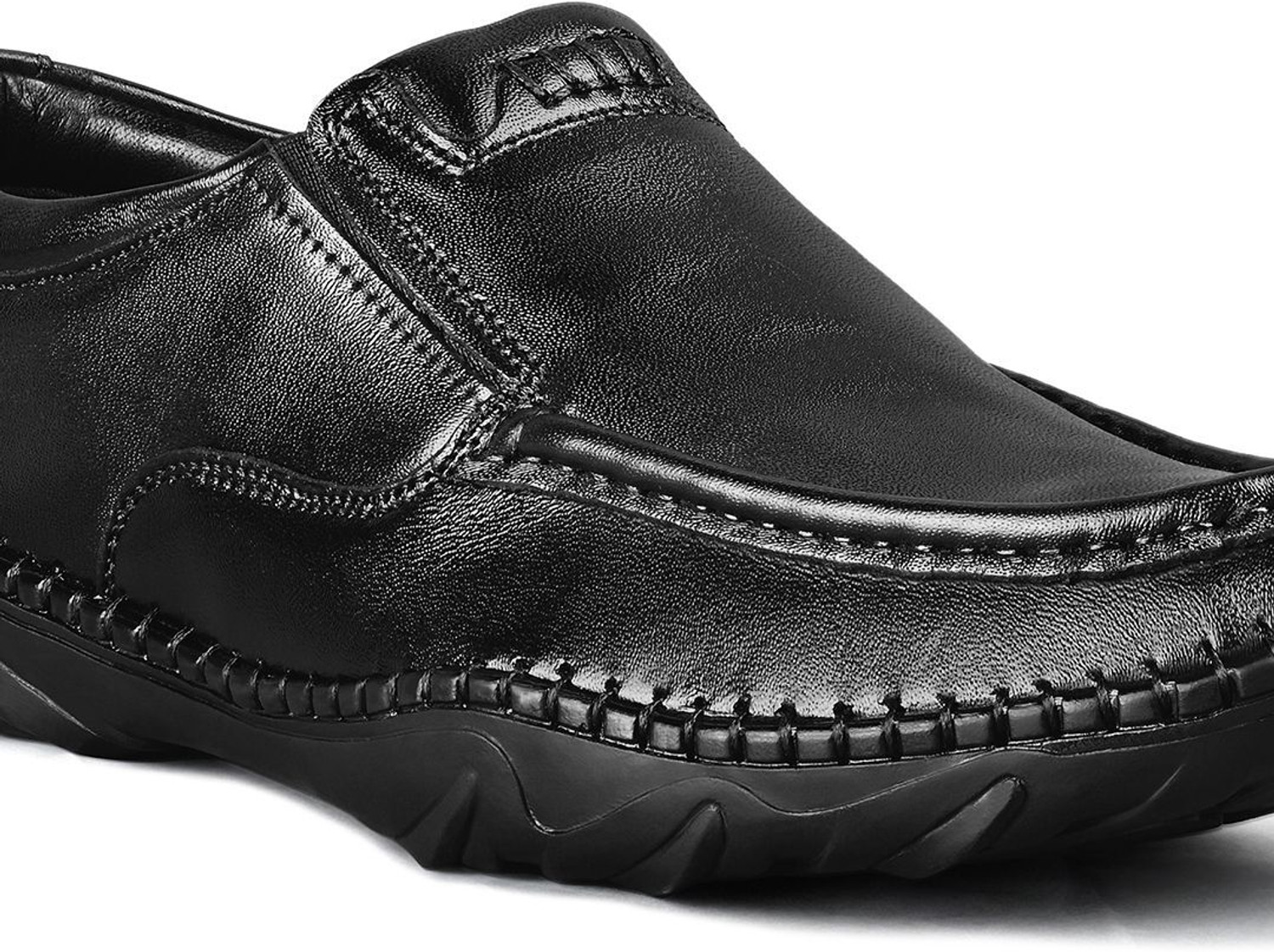 Image of LOUIS STITCH Obsidian Black Genuine Leather Ultra Lightweight Slip-On Loafer Shoes for Men Slip On For Men