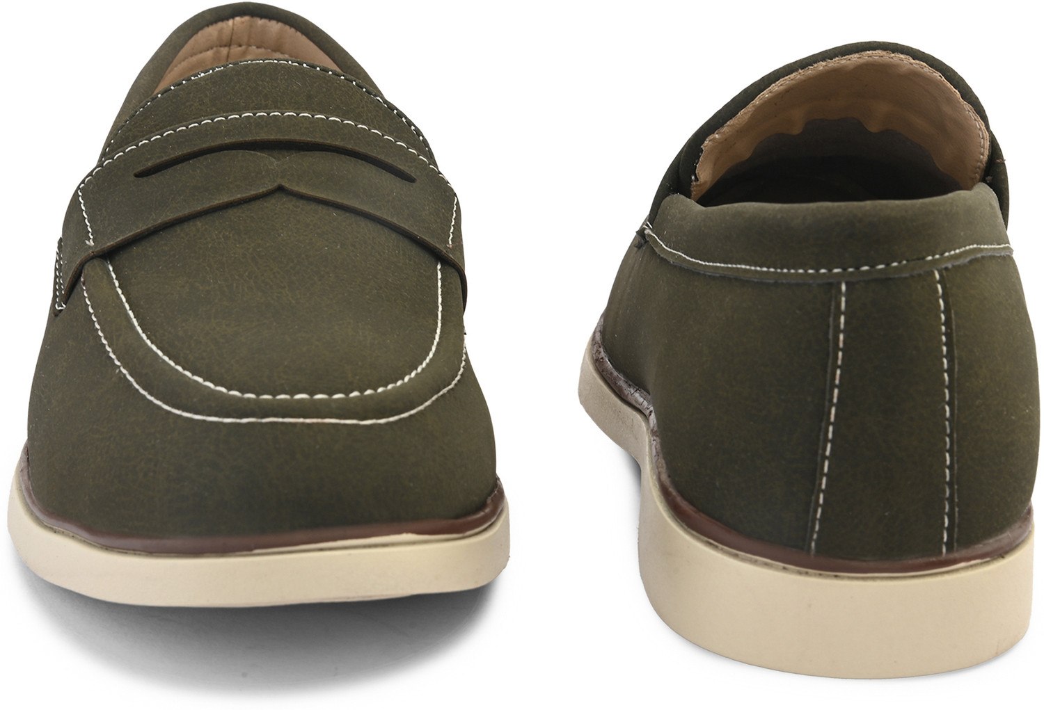 Image of Roadster Men olive solid suede round toe comfortable slip on moccasins stylish casual lo Loafers For Men