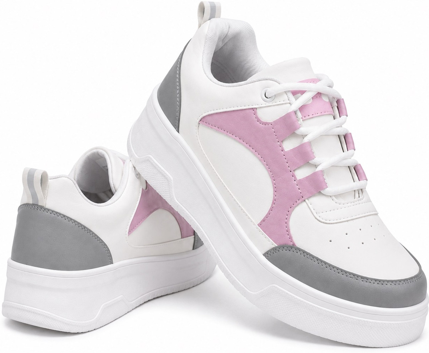 Image of GANARRUK Women's Stylish White Pink Grey Lace Up Sneakers Casual Walking Sports Shoes Casuals For Women