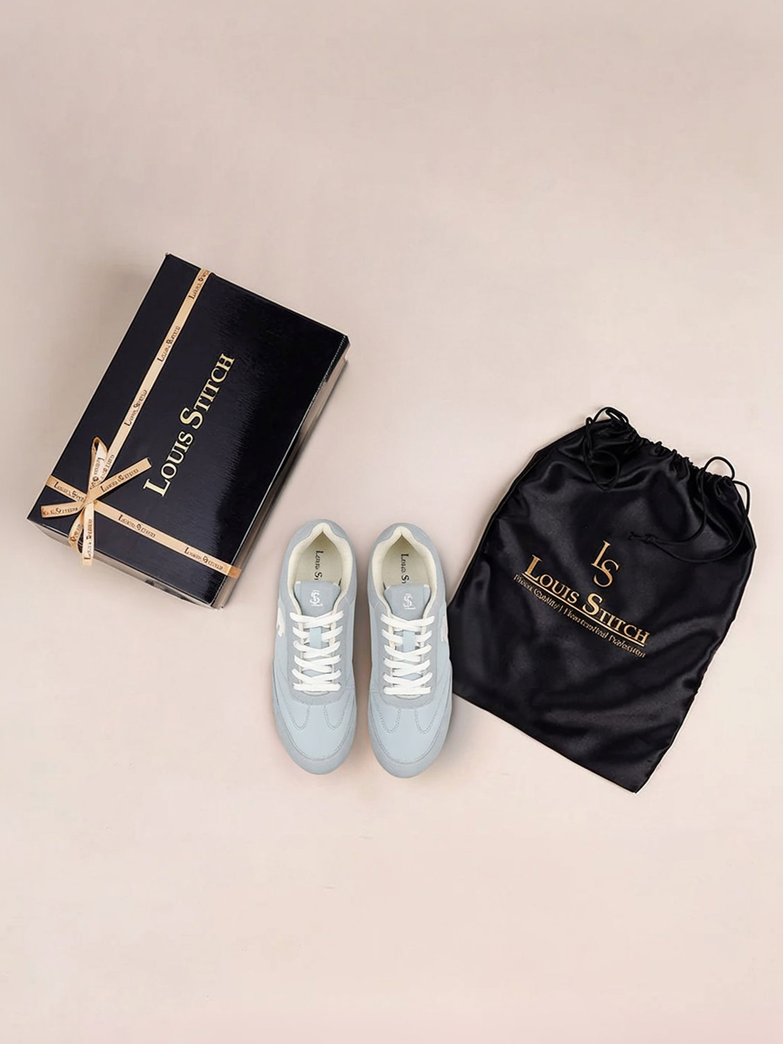 Image of LOUIS STITCH Ice Blue Casual Sneakers, Women's Lightweight Lace-Up Shoes, LSD-SNK-NBL Sneakers For Women