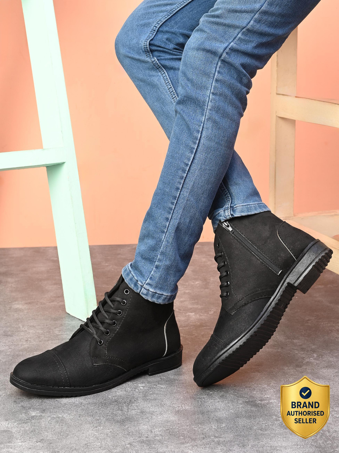 Image of HERE&NOW Black Casual Boots For Men Boots For Men