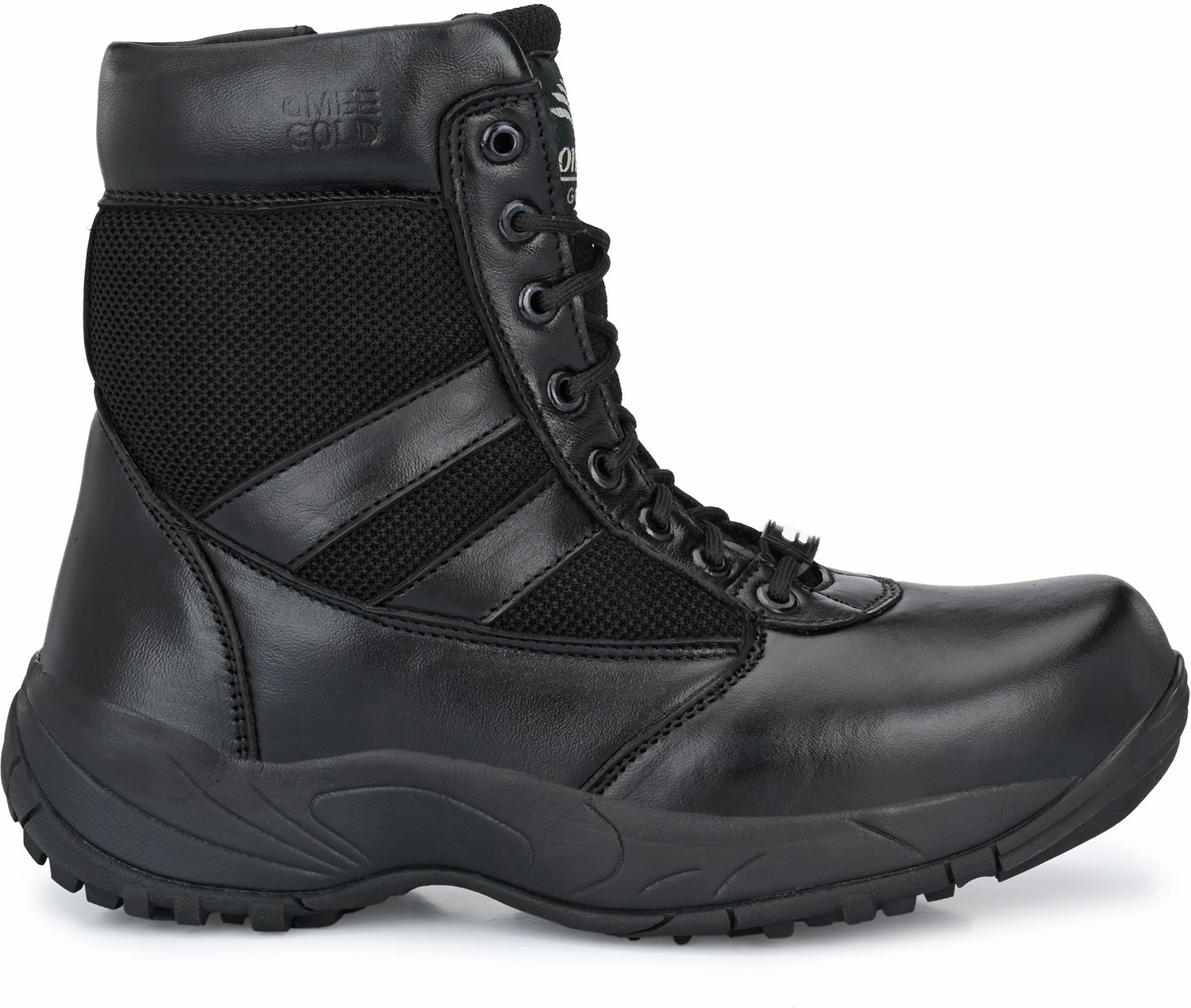 Image of OMEE GOLD Men's Black Side-Zip Light Weight Genuine Leather Military Tactical Combat Boot Boots For Men