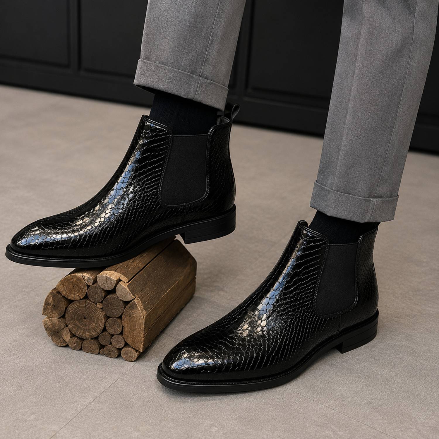 Kitos Men Black Croco Texture Chelsea Boots - Image 5