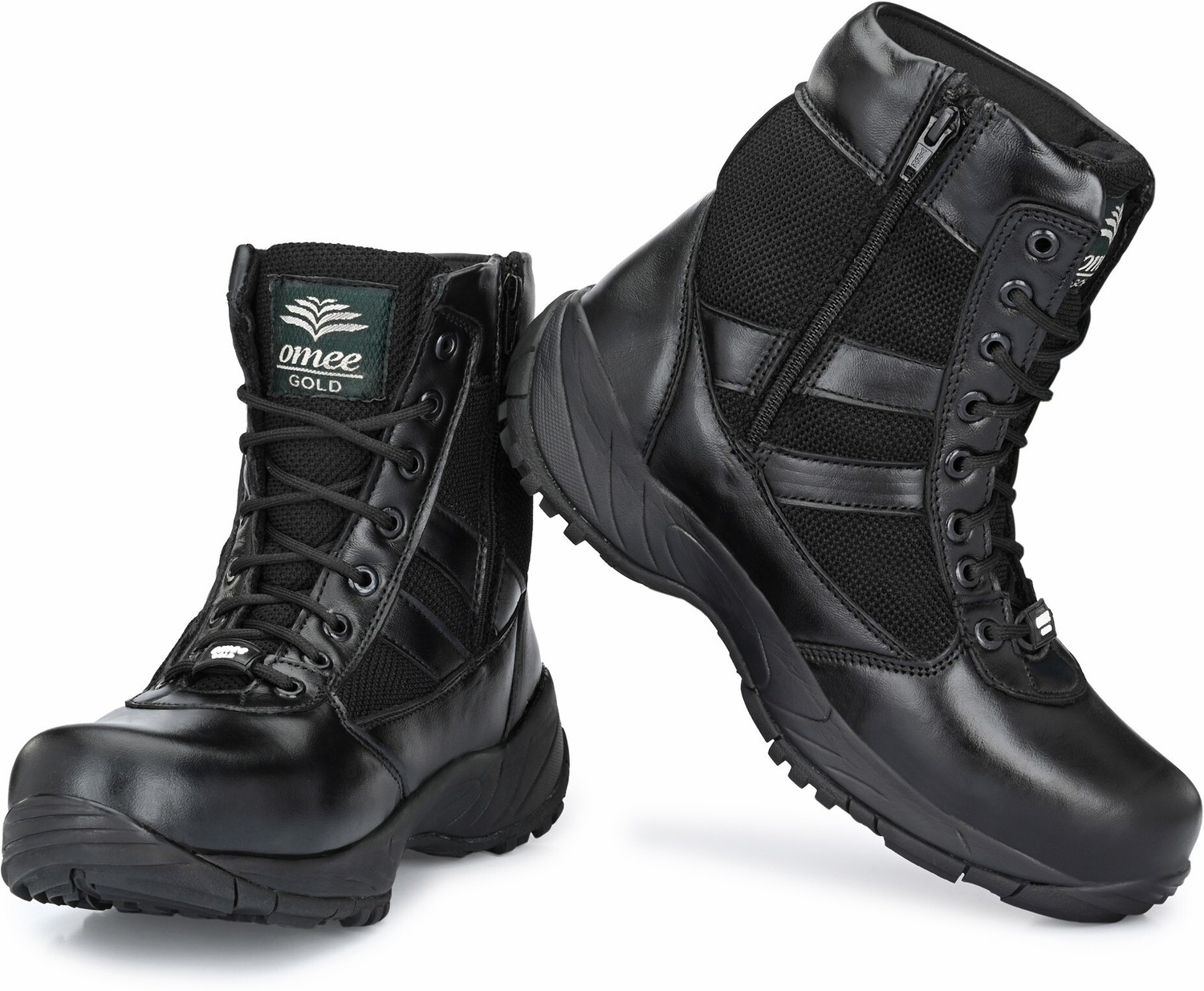 Image of OMEE GOLD Men's Black Side-Zip Light Weight Genuine Leather Military Tactical Combat Boot Boots For Men
