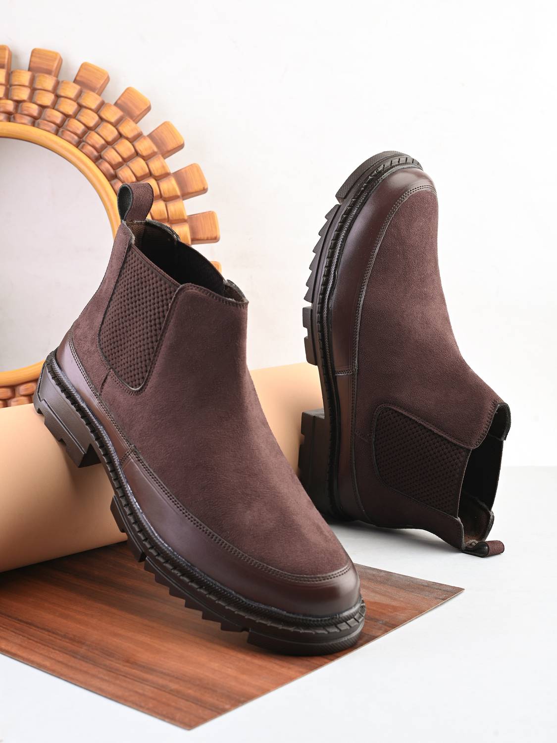 Glitchez Men’s Chelsea Ankle Boots with Suede Finish and Chunky Sole Boots For Men