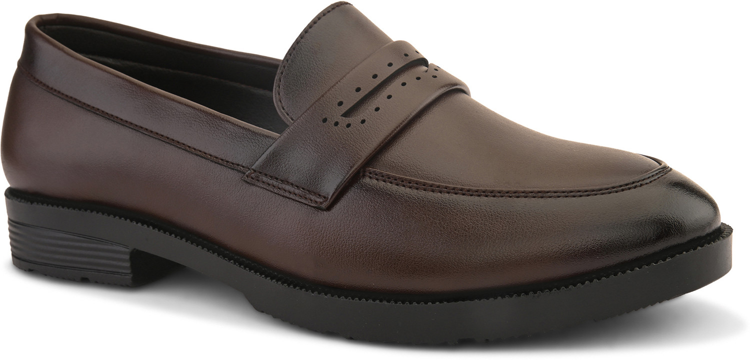 Image of INVICTUS Men brown solid formal pu slip on moccasins penny loafers shoes without laces Slip On For Men