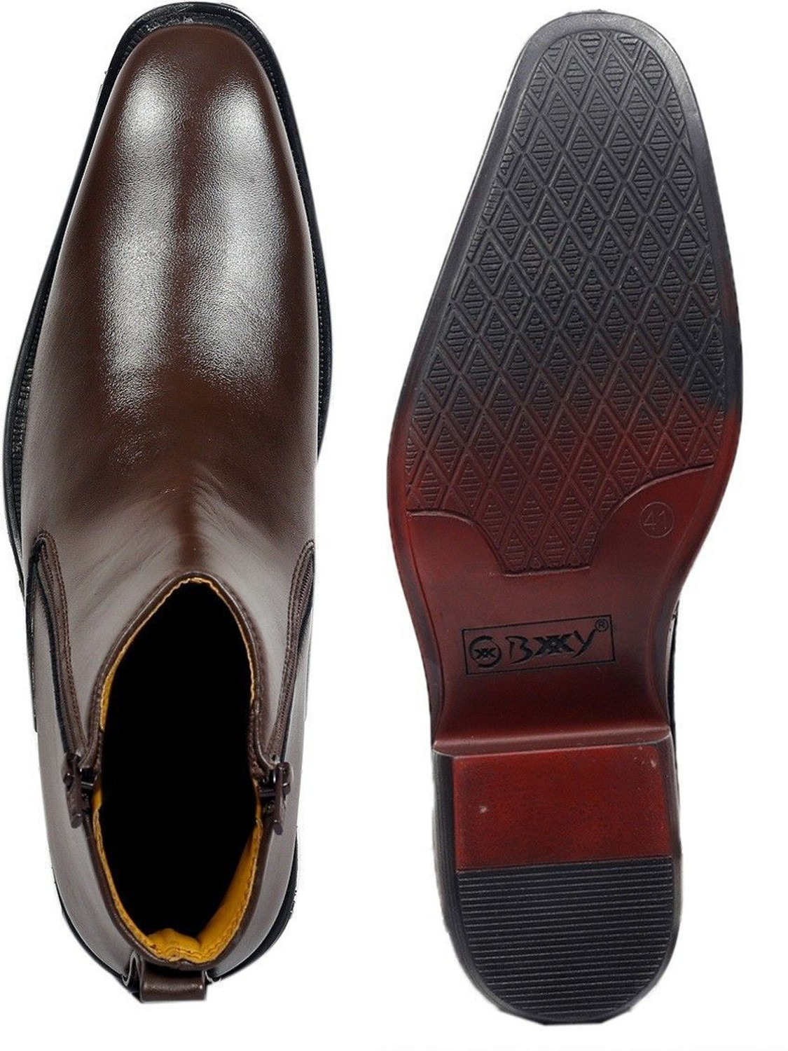 Image of BXXY Heel Height Slip-on Zip Boot For Men Boots For Men (Brown, 8)