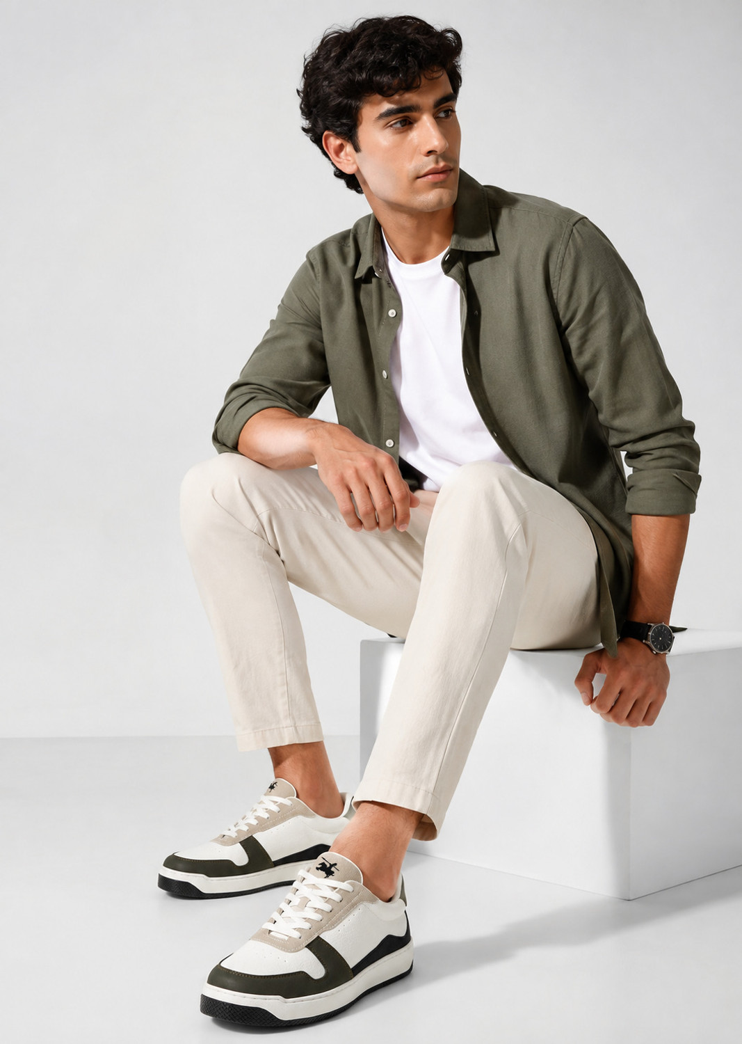 Image of CANTABIL Men's White & Green Colourblock Casual Sneakers Sneakers For Men
