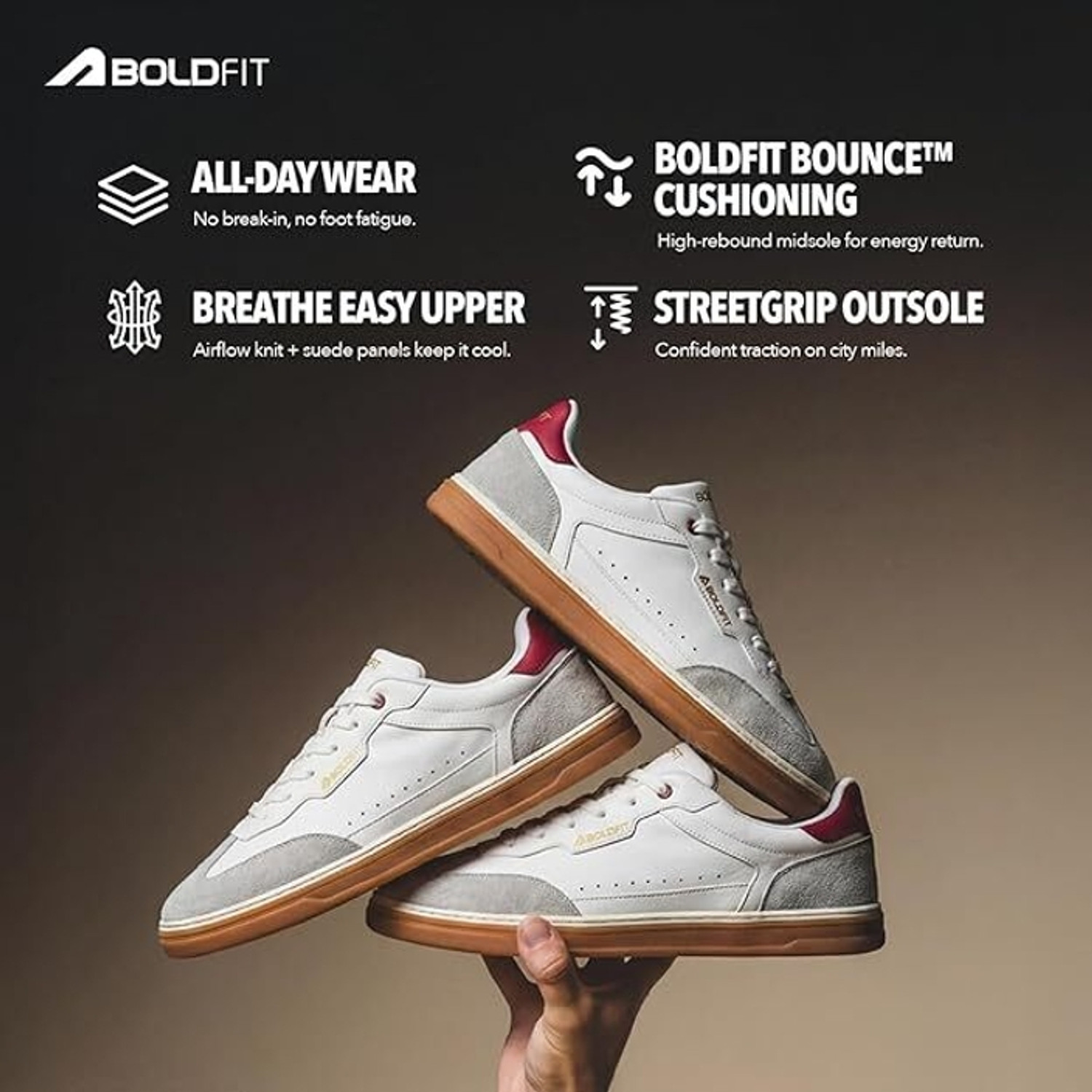 Image of BOLDFIT Men Klunys Sneakers for Men | Casual Stylish Shoes|Premium PU Leather|TPR Sole Sneakers For Men