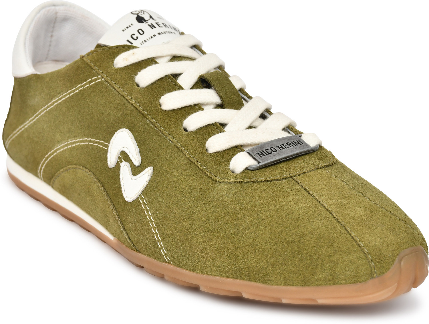 Image of Nico Nerini 4402-06OLIVE Nico Nerini Men's Suede Casual Sneakers with White Laces Sneakers For Men