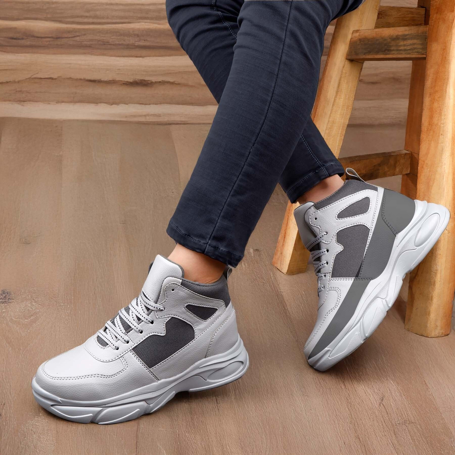 Image of BXXY Men's 7.62 CM Hidden Height Increasing Grey Casual Sport Sneaker Laceup Shoes Sneakers For Men